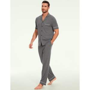 Custom Bamboo <b>Men's</b> Pajama Set Short Sleeve Notch Collar <b>Mens</b> Lounge Wear with Pockets Modal <b>Pj</b> Sets Pyjamas <b>Men</b> - Product Image 3