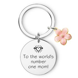 Porte-clés rond en acier inoxydable avec motif floral et dessin animé, idéal pour la fête des Mères et les cadeaux entre amis – Vente Flash - Product Image 4