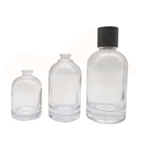Soldes : Flacon de parfum en verre transparent à épaules rondes, base épaisse, rechargeable, atomiseur à brume fine avec capuchon gris mat, 30ml 50ml 100ml