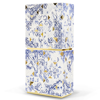 Meuble Bar Avant-Garde 1088 Triangles Laqué Bleu avec Accents Feuille d'Or, Meuble de Rangement pour la Maison avec Tiroir