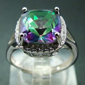 Wholesale 925 Sterling Silver Cubic CZ Halo Cushion Shape Tourmaline Silver <b>Ring</b> - Product Image 5