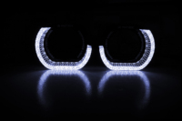 Nouvelles lentilles de phare de voiture LED 12V avec contrôle d'application, effet 5D Angel Eyes en forme de L pour projecteur 3 pouces, accessoires de rénovation DRL+Clignotant