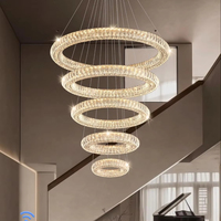 Lustre LED moderne en cristal argenté rond de grande taille, réglable en hauteur, pour villa, escalier, luminaire suspendu de luxe, luminaires de lustre