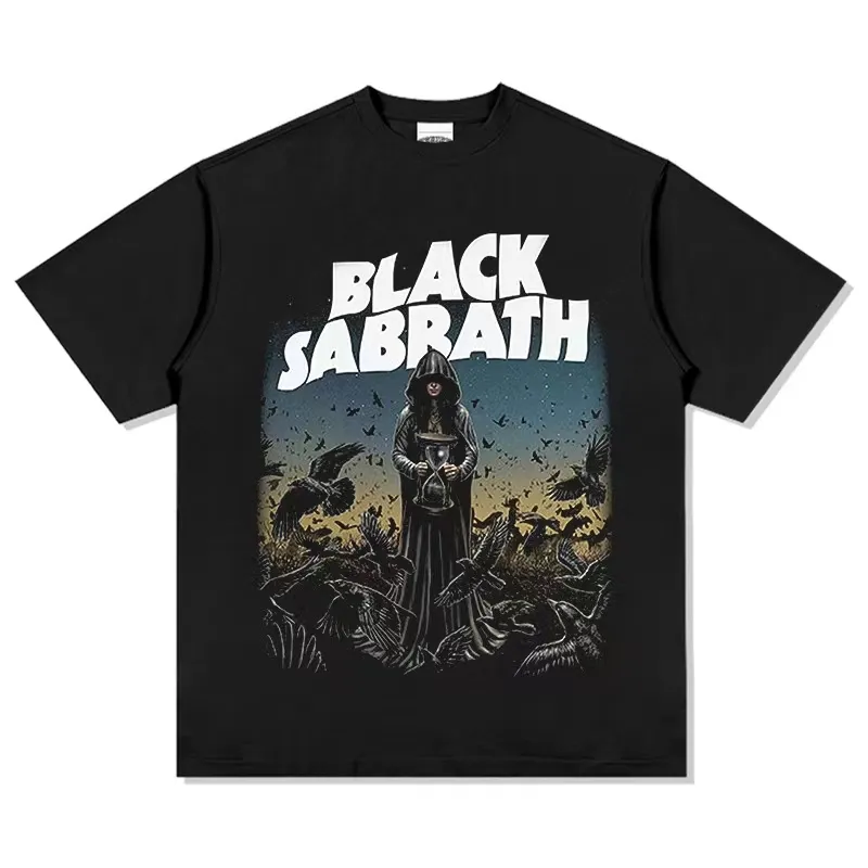 Hot selling BLACK SABBATH metal rock band vintage print washed short sleeve loose high street T-shirt for men