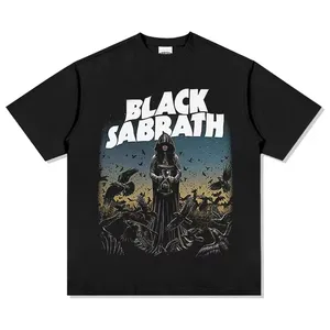Terlaris T-shirt rock metal SABBATH hitam cetak vintage kaus high street longgar lengan pendek washed untuk pria