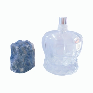 ขวดน้ำหอมแก้วทรงอ้วนสีโทนเย็นพร้อมฝาหินอะเวนเจอรีนสีน้ำเงิน - Product Image 4
