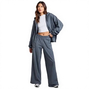 Oversized Hooded Sweatshirt <b>Set</b> Gray French Terry 100% Cotton Unisex Autumn Streetwear Wide Leg Pants Matching Joggers - Product Image 1