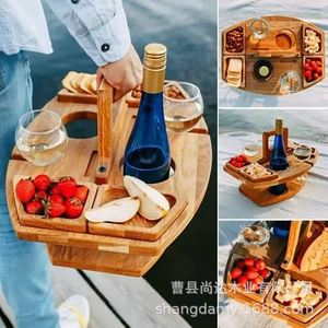 <b>Portable</b> wooden wine rack, outdoor <b>picnic</b> food storage <b>table</b>, detachable solid wood multi-layer food rack - Product Image 1