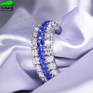 Datian new design 18k oro bianco forma rotonda blu zaffiro anello di alta gioielleria blu zaffiro anello - Product Image 6