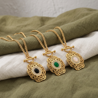Parure de bijoux vintage avec pendentif ovale creux et pierres précieuses, collier et boucles d'oreilles pendantes en acier inoxydable plaqué or 14K PVD, style rétro.