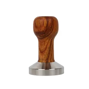 Customized Size Huanghuali Wood Handle Stainless Steel 49mm 51mm 53mm 58mm Press Type Espresso Coffee Tamper