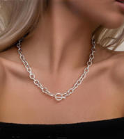 Collier chaîne O épaisse de 9 mm pour femme, en laiton plaqué argent, fermoir OT, bijou tendance
