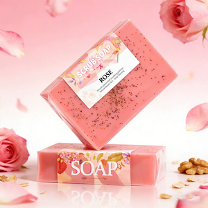 สบู่สครับกุหลาบผสมน้ำมันกุหลาบธรรมชาติ สบู่ทำความสะอาดผิวทำมือ ช่วยผลัดเซลล์ผิวและเพิ่มความชุ่มชื้น เหมาะสำหรับเป็นของขวัญสำหรับผู้หญิงและเด็กผู้หญิง ทุกสภาพผิว - Product Image 2