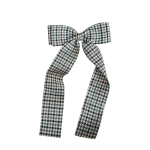 Jepit Rambut Pita Panjang Dua Lapis Motif Kotak-kotak Houndstooth Klasik untuk Anak Perempuan, Aksesoris Rambut Gingham untuk Kuncir Kuda - Product Image 3