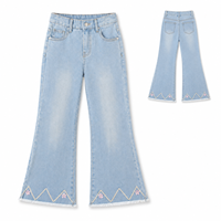 Jeans en denim brodés pour filles, taille élastique, doux, extensibles et respirants, pantalons décontractés pour enfants, vente en gros, OEM personnalisé, faible MOQ