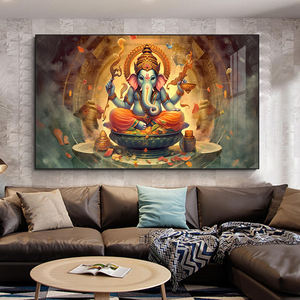 モダンホームデコレーションインド神ガネーシャキャンバスクリスタル磁器絵画宗教的な壁アートHD神の絵画 - Product Image 5