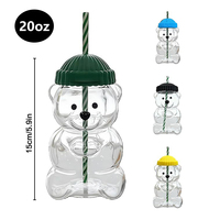 Tasse à café en verre personnalisée de 20 oz en forme d'ours, avec couvercles verts et paille, mignonnes tasses en verre transparent en forme de petit ours