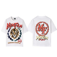 T-shirt Homme T14 MINFAN en Gros 100% Coton Manches Courtes Coupe Boxy Imprimé Graphique Décontracté Streetwear Rétro Lion Aquarelle