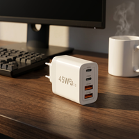 Chargeur rapide multi-ports 45W PD QC3.0, chargeur mural 2USB-C+2USB-A, prise US EU UK, chargeur portable pour téléphone et tablette