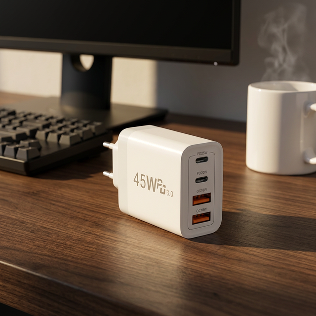 45W Multi Port Fast Charger PD QC3.0 Wall Charger 2USB-C+2USB-A US EU UK Plug Portable Charger for Phone Tablet