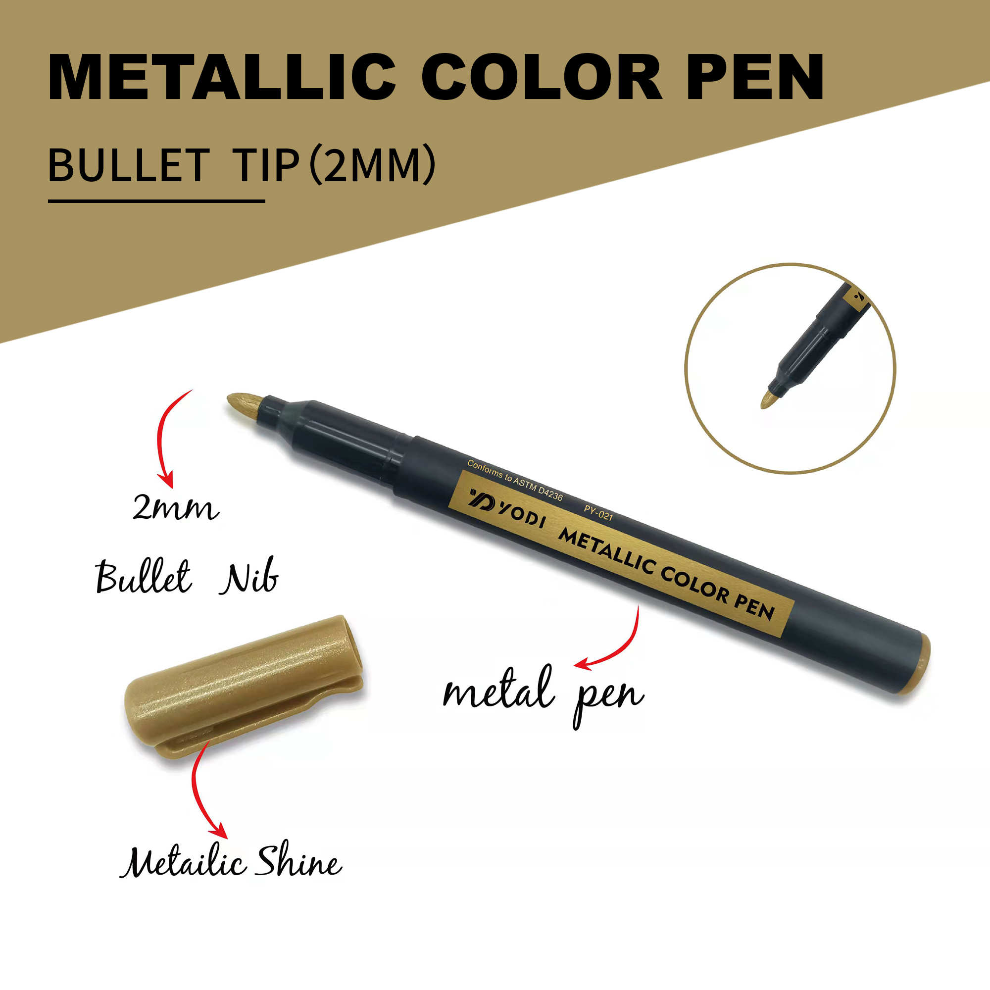 Metallic Marker Pens, Set Of 10 Assorted Colors For Adult Coloring Books, Rock P