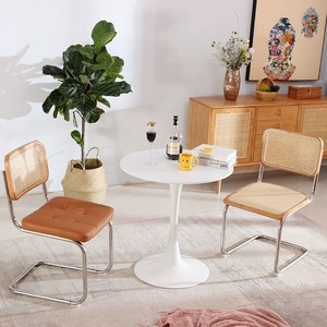 Chaise de salle à manger moderne vintage en bois avec pied en acier inoxydable et cadre en métal, chaise sans accoudoirs pour restaurant, style nordique - Product Image 3