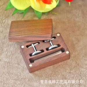 Cufflink Storage <b>Box</b> Wooden Magnetic Lid Men's Tie Clip <b>Earring</b> Jewelry Organizer Solid Color Covered Design - Product Image 2