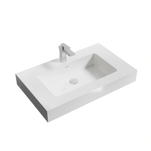 Lavabo Integrado de Superficie Sólida Rectangular de 30 cm Blanco Brillante Estilo Moderno para Baño - Product Image 1