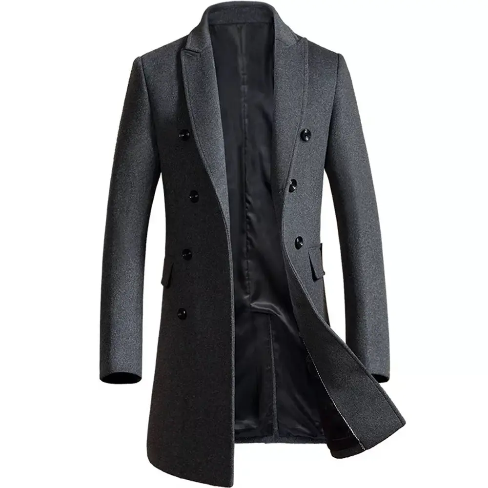नवीनतम डिजाइन पुरुषों की ऊनी कोट स्लिम फिट डबल छाती सर्दियों लंबे कोट पुरुषों के लिए
