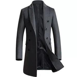 Wholesale checkered long coat men-Latest Design Men's Woolen Coat Slim Fit Double Breasted Winter Long Coat for Men
