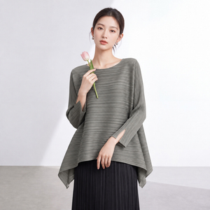 เสื้อพลีท Miyake คุณภาพสูงสำหรับผู้หญิงไซส์ใหญ่ เสื้อยืดดีไซน์เนอร์แขนยาว สไตล์ Y2K - Product Image 2