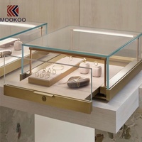Vitrine à bijoux avec tiroir coulissant, éclairage LED rose, vitrine en verre sans cadre pour boutique de joaillerie fine