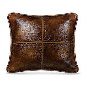 Brown Leather Square Throw Pillow 20x20in Home Decor Cushion - Product Image 1
