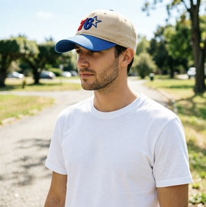 หมวกเบสบอลโลโก้ 3 มิติแบบกำหนดเอง - หมวกกีฬาสีเบจและสีน้ำเงิน หมวกทรงแด๊ดแบบปรับได้สำหรับผู้ชายและผู้หญิง เหมาะสำหรับกิจกรรมกลางแจ้งและสวมใส่ลำลอง - Product Image 6