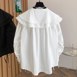 Chemisier Designer Niche à Cordon de Serrage, Nouvelle Collection Printemps 2026, Col Peter Pan Blanc pour Femme, Coupe Ample Polyvalente - Product Image 4