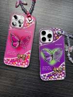 Coque Papillon Mignonne en TPU Mat Personnalisée Style Ins avec Bracelet pour iPhone 16 17 18 Pro Max Vente en Gros 2026