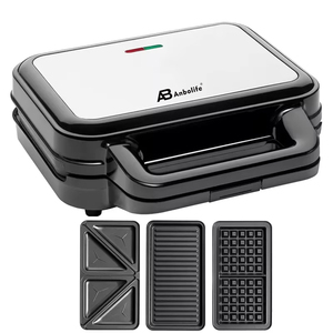 Anbolife Mini gaufrier électrique rotatif <span class=keywords><strong>pas</strong></span> <span class=keywords><strong>cher</strong></span>, 3 emplacements, en acier inoxydable, avec <span class=keywords><strong>grille</strong></span>-sandwich amovible, pour usage domestique - Product Image 3
