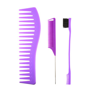 Juego de peines para el cabello morados, de plástico, de dientes anchos, para uso doméstico, para masaje y alisado, con punta y cepillo para cejas - Product Image 1