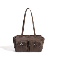 Tas Selempang Kulit Sapi Asli Logo Kustom Vintage Utilitas Multi Kantong Tas Kulit Wanita Grosir