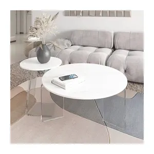 リビングルーム家具モダンアクリルコーヒーテーブルラウンドホワイトデザインミニマリストサイドテーブル