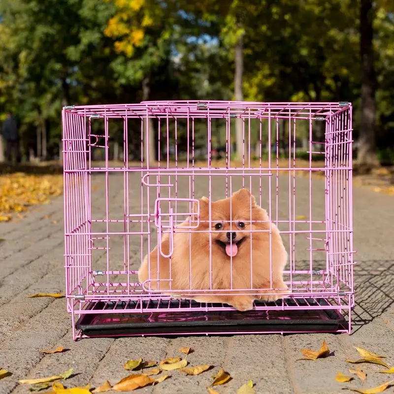 Yüksek kaliteli büyük hayvan köpek kafesi çift kapı tel katlanır köpek sandık profesyonel Metal köpek kulübesi ağır