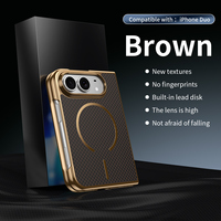 Étui magnétique texturé pour iPhone Duo avec cadre électroplaqué, film de protection d'écran intégré, anti-traces de doigts, coque de téléphone pliable