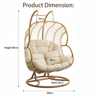 Fauteuil suspendu double en rotin Meiqi, multipack, balançoire de patio pour 2 personnes avec support en C pour patio, balcon, salon, loisirs