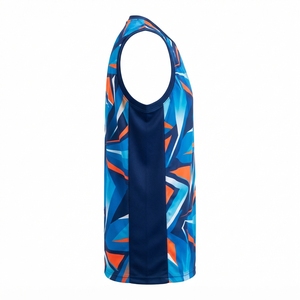 Camiseta de Baloncesto Sublimada Personalizada para Hombre, Sin Mangas, de Malla Transpirable, 100% Poliéster, Diseño a Rayas, Logotipo Frontal - Product Image 3