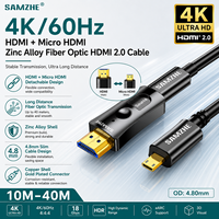 SAMZHE Zinklegierung Glasfaser HDMI-Kabel 4K/60Hz HDMI + Micro HDMI 2-in-1 Endgetrennt Wanddurchführungs-Fertigkabel HD-Kabel