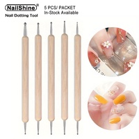 Lot de 5 stylos à double embout pour nail art, en silicone, pour dessin, liner, fleurs, strass, cristaux, gel UV, outil de manucure