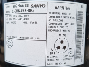 Compresor Rotativo San-yo C-SBN453H8G a Buen Precio, <span class=keywords><strong>R410A</strong></span>, 380-415V, Trifásico, 50Hz, para Sistemas de <span class=keywords><strong>Aire</strong></span> <span class=keywords><strong>Acondicionado</strong></span> Comercial HVAC - Product Image 6