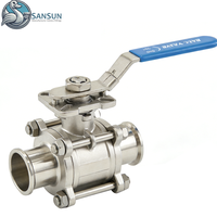 Vanne à boisseau sphérique manuelle à trois colliers en acier inoxydable SS304 SS316L, OEM pour système de refroidissement liquide de centre de données
