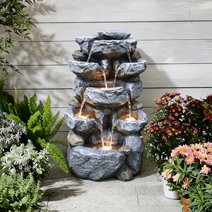 <span class=keywords><strong>Fontaine</strong></span> d'<span class=keywords><strong>eau</strong></span> extérieure autoportante en résine, cascade à 6 niveaux, avec lumières LED pour la décoration, vente en gros - Product Image 1