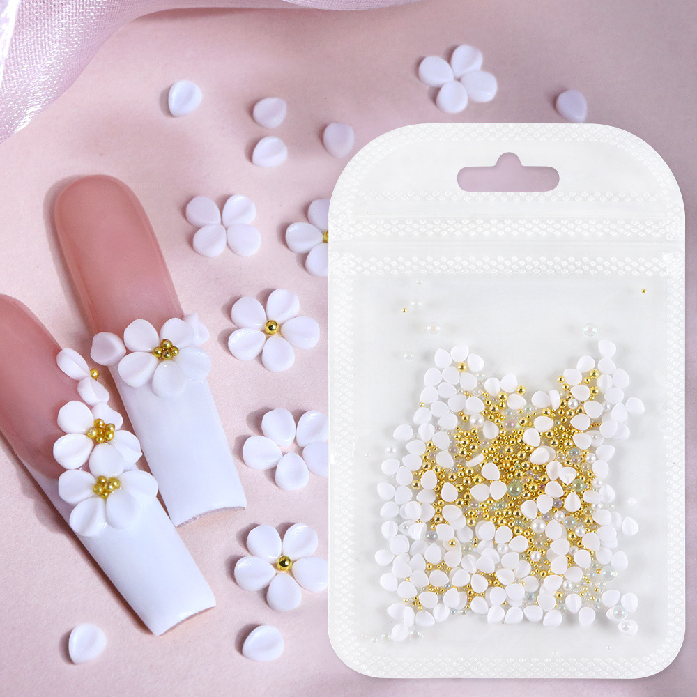 Petit pétale rond avec perle dorée-Blanc pur 2 #